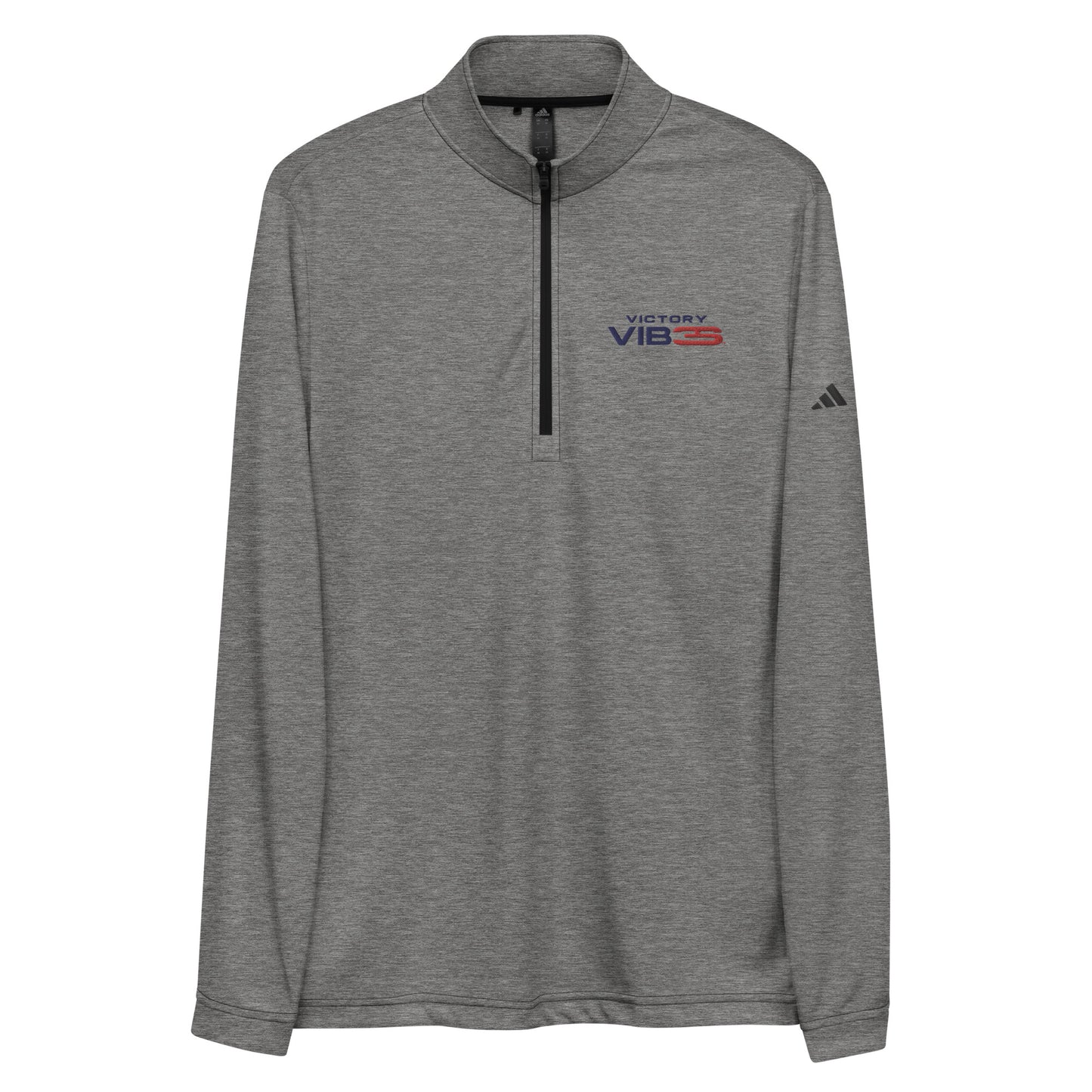 grey Oxford Adidas Quarter Zip Pullover - Victory VIB3S Logo front