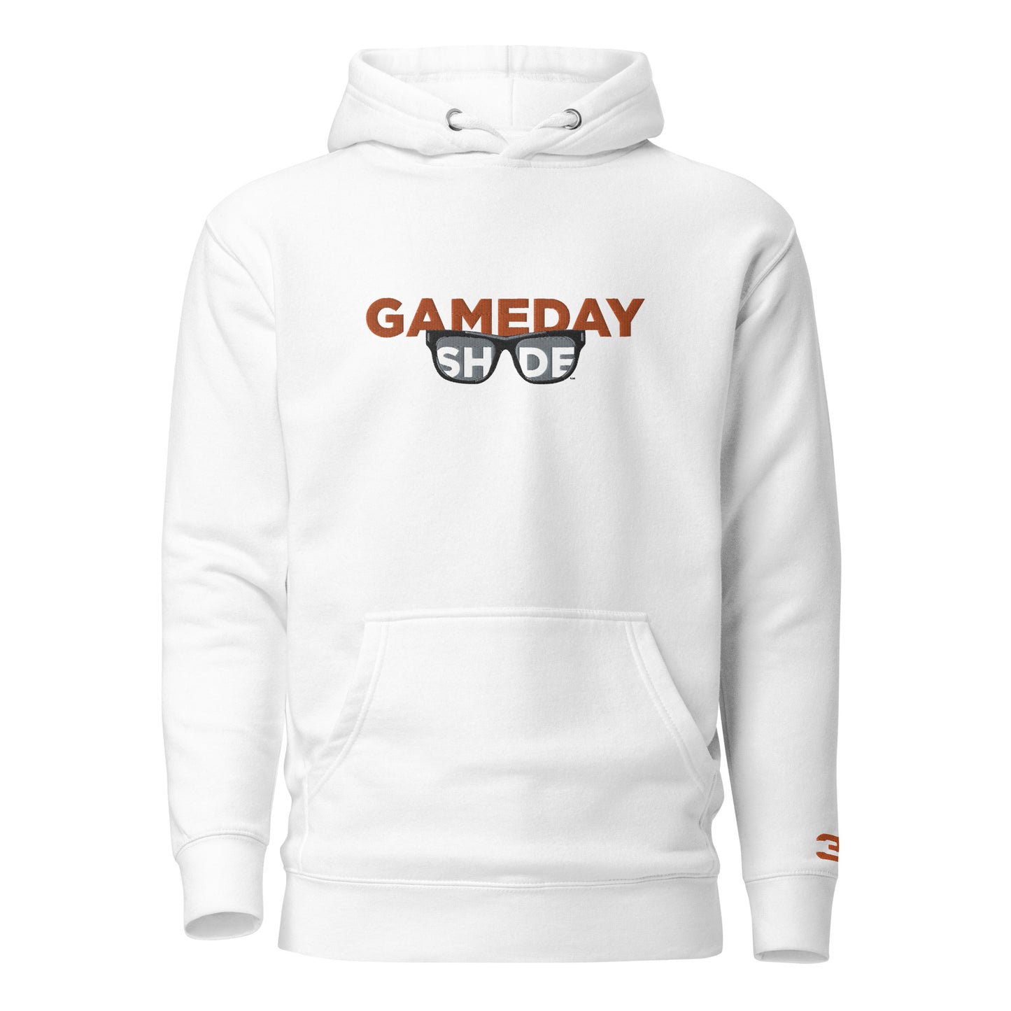 white Austin Gameday Shade Embroidered Unisex Hoodie front