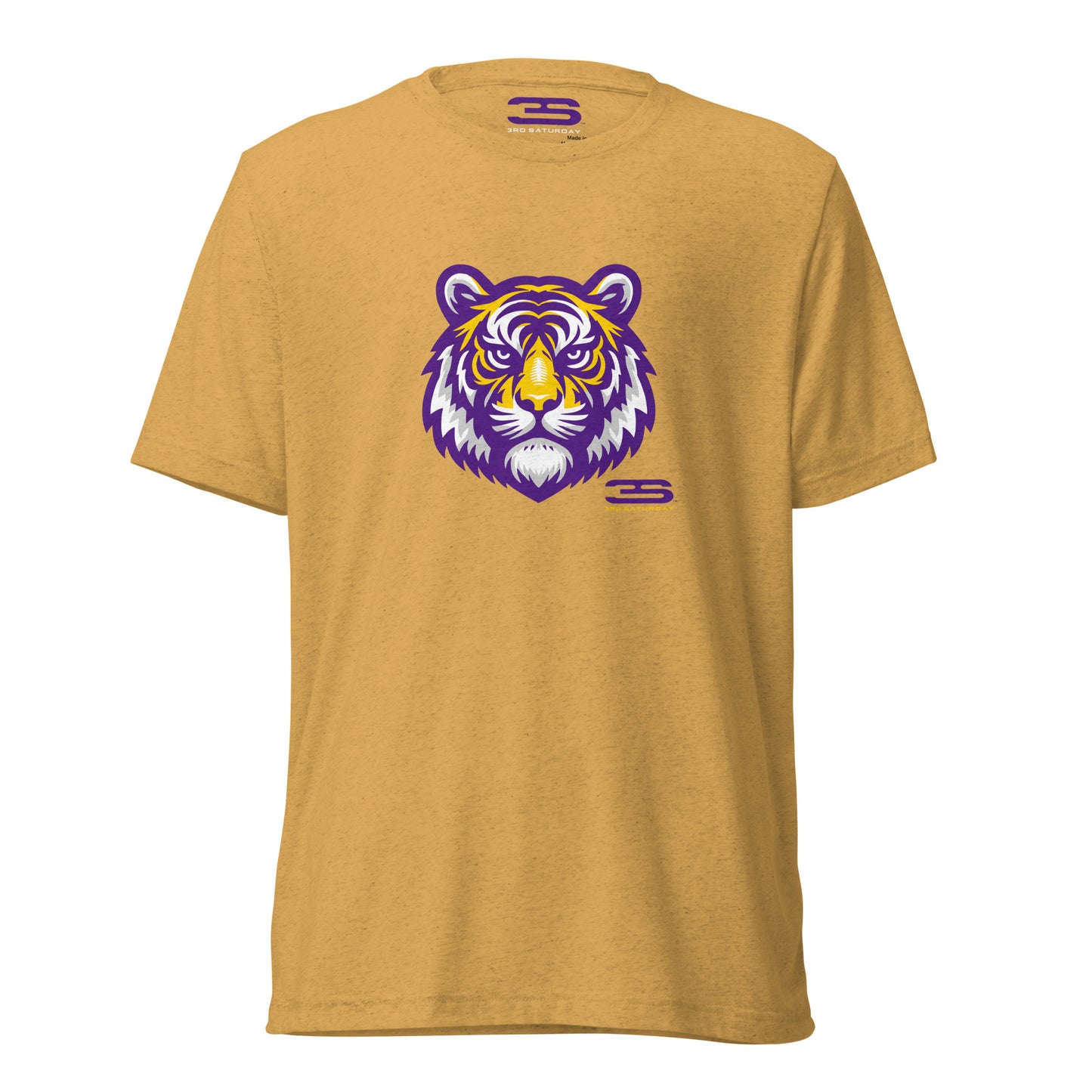 gold t-shirt with purple tiger