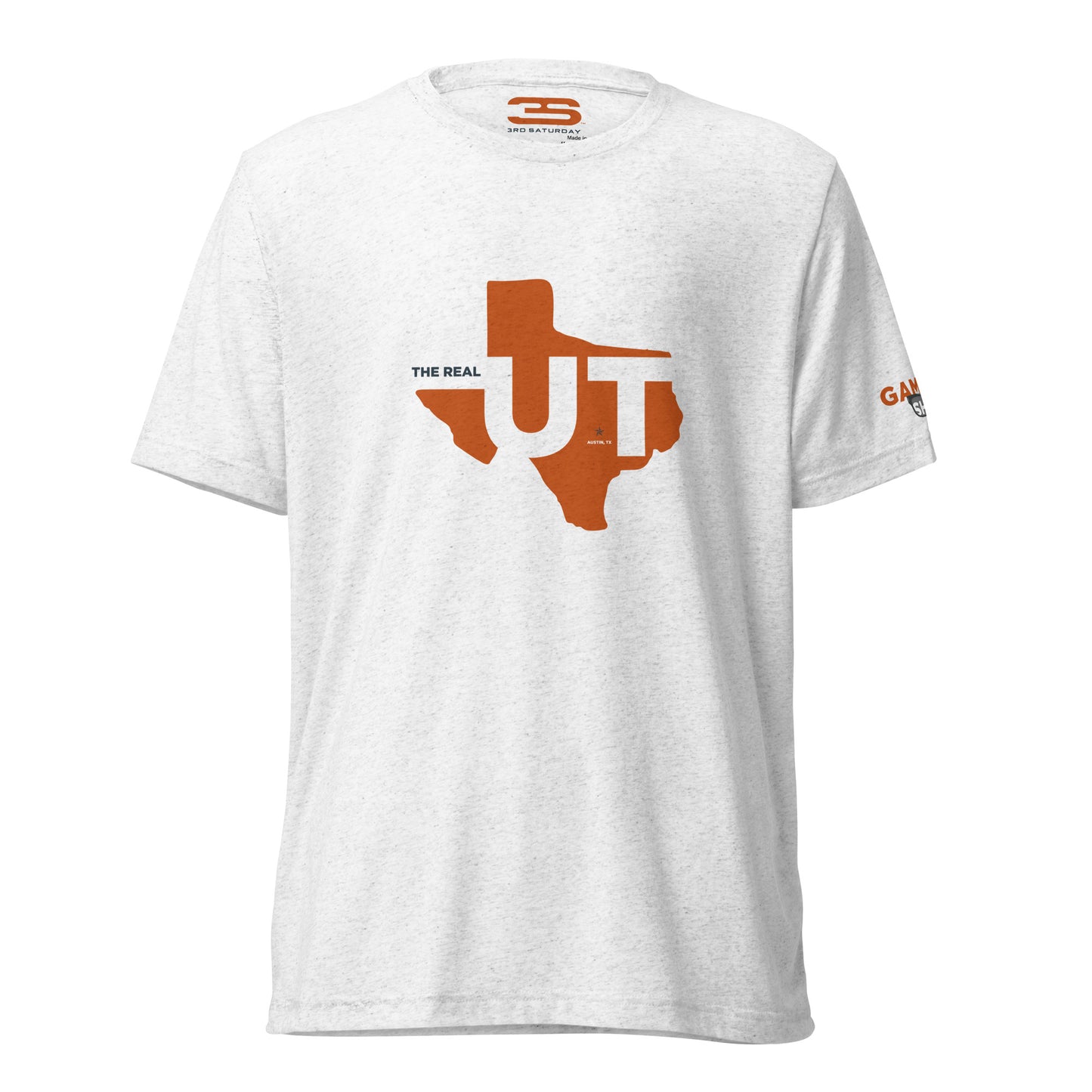 white Austin Texas Short Sleeve T-shirt - The Real UT front