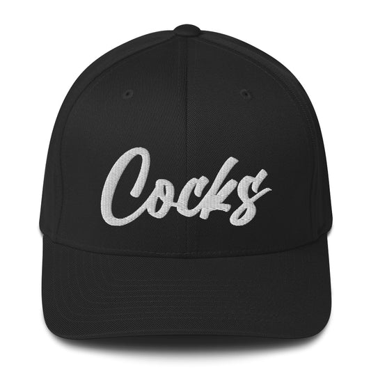 black hat white script front